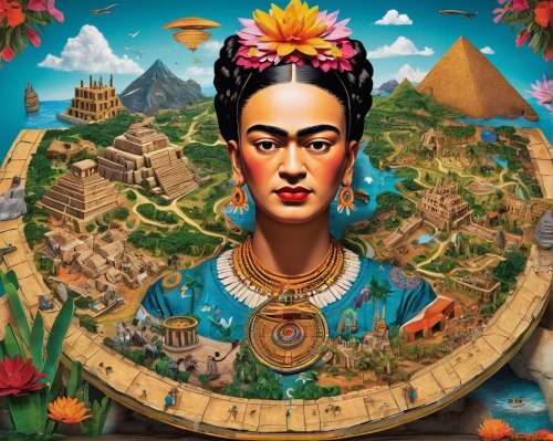 frida,pachamama,el salvador dali,asia,el dorado,polynesia,aztec,shakyamuni,maya civilization,aztecs,orientalism,laos,asian vision,bali,polynesian,rapa nui,cleopatra,buddha,mexican calendar,tambora,Art,Artistic Painting,Artistic Painting 31