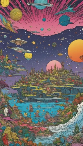 alien planet,cosmos field,alien world,acid lake,panoramical,planet,mushroom landscape,planet alien sky,dream world,futuristic landscape,cosmos,space art,gas planet,fairy world,lagoon,universe,rainbow world map,planet eart,planets,fire planet,Illustration,American Style,American Style 15