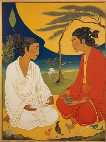 khokhloma painting,yogananda guru,oriental painting,young couple,dispute,conversation,orientalism,mantra om,mediation,bodhisattva,indian art,japanese art,the listening,cool woodblock images,paintings,yogananda,courtship,shirakami-sanchi,korean culture,choi kwang-do,Illustration,Retro,Retro 21