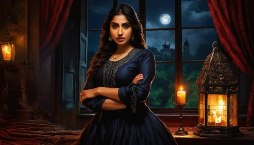 candlemaker,celebration of witches,the girl in nightie,sorceress,mystical portrait of a girl,gothic portrait,vampire woman,victorian lady,gothic woman,fairy tale character,light of night,girl in a historic way,rosa ' amber cover,victorian style,fantasy picture,fantasy art,black shepherd,housekeeper,clary,lady of the night,Art,Classical Oil Painting,Classical Oil Painting 21
