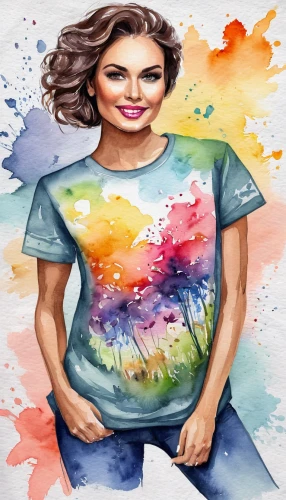 watercolor women accessory,girl in t-shirt,print on t-shirt,wpap,fashion vector,t-shirt printing,painting technique,world digital painting,illustrator,watercolor background,watercolor paint,painter,fabric painting,photo painting,tshirt,t shirt,watercolor painting,digital art,watercolor floral background,isolated t-shirt,Illustration,Paper based,Paper Based 24
