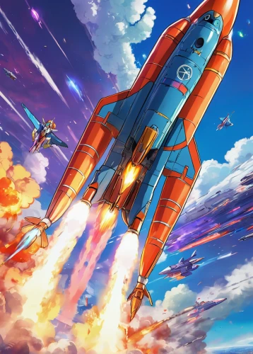 cg artwork,missile,f-16,missiles,afterburner,lift-off,rocket,flying sparks,launch,soyuz,hornet,rocket launch,rocket ship,explosions,air combat,liftoff,game illustration,sci fiction illustration,vulcania,meteor,Illustration,Japanese style,Japanese Style 03