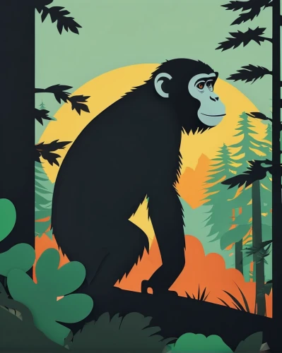 spectacled bear,gorilla,sun bear,chimpanzee,vector illustration,bonobo,forest animals,common chimpanzee,pandabear,sloth bear,siamang,forest animal,american black bear,primate,gibbon 5,game illustration,chimp,bear kamchatka,black bears,ape,Unique,Paper Cuts,Paper Cuts 05