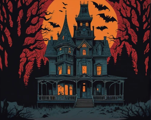 halloween poster,halloween illustration,witch's house,halloween wallpaper,the haunted house,halloween scene,halloween background,house silhouette,witch house,haunted house,halloween and horror,halloween line art,halloween paper,halloween ghosts,halloween decor,haunted,haunted castle,halloween silhouettes,halloween vector character,october,Illustration,Japanese style,Japanese Style 16