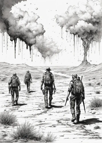 lost in war,game illustration,war correspondent,infantry,war victims,soldiers,veterans,patrols,dday,post-apocalyptic landscape,apocalypse,poison gas,war,game drawing,wartime,hand-drawn illustration,storm troops,mono-line line art,first world war,marine expeditionary unit,Illustration,Black and White,Black and White 34