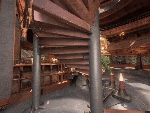winding staircase,spiral staircase,wooden beams,attic,wooden stairs,loft,circular staircase,outside staircase,staircase,wooden construction,spiral stairs,wooden roof,steel stairs,wooden stair railing,deadwood,penthouse apartment,tree house hotel,3d rendering,3d rendered,wood texture