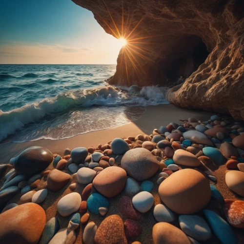 rocky beach,beach landscape,petra tou romiou,balanced pebbles,sea landscape,aphrodite's rock,coastal landscape,rock erosion,mountain beach,background with stones,seascapes,sea cave,beach scenery,beautiful beach,beautiful beaches,seascape,zen rocks,seashore,beach erosion,rocky coast,Photography,General,Cinematic