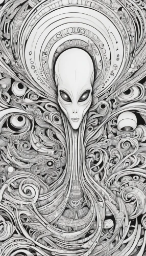 extraterrestrial,extraterrestrial life,saucer,wormhole,alien,aliens,psychedelic art,vortex,sci fiction illustration,veil,third eye,inner space,astral traveler,ringed-worm,universe,time spiral,meridians,cosmic eye,saturn,andromeda,Illustration,Black and White,Black and White 05