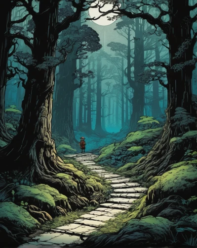 forest path,forest road,wooden path,the mystical path,hollow way,the path,enchanted forest,pathway,hiking path,the forest,elven forest,crooked forest,cartoon forest,path,fairy forest,haunted forest,forest landscape,the woods,cartoon video game background,forest,Illustration,Black and White,Black and White 19