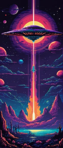 ufo,ufos,alien world,alien planet,pixel art,space art,scifi,futuristic landscape,ufo interior,retro background,space port,space ships,vast,spaceship space,sci-fi,sci - fi,extraterrestrial life,planet alien sky,80's design,orbital,Unique,Pixel,Pixel 05