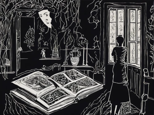 book illustration,the girl studies press,witch's house,apothecary,bell jar,witch house,novels,bay window,bram stoker,books,dark cabinetry,book pages,women's novels,doll's house,sketchbook,a dark room,old books,readers,the books,dandelion hall,Art,Artistic Painting,Artistic Painting 40