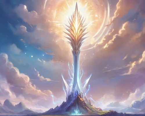 spire,the pillar of light,fairy chimney,pillar of fire,water-the sword lily,obelisk,sunroot,excalibur,fantasy landscape,beacon,the white torch,solomon's plume,torch-bearer,scepter,fantasy picture,tree of life,torch,skyflower,light bearer,horn of amaltheia,Illustration,Realistic Fantasy,Realistic Fantasy 01