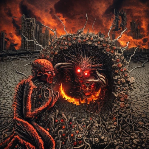 inferno,door to hell,dante's inferno,buddhist hell,apocalypse,molten,scorched earth,eruption,burning earth,sacrifice,ring of fire,cancer illustration,death god,lake of fire,fire ring,scorch,doomsday,hell,death's head,exploding head,Common,Common,Film