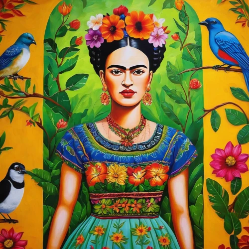 frida,rosella,guacamaya,nicaraguan cordoba,khokhloma painting,pachamama,peruvian women,girl in flowers,balinese,antigua guatemala,guatemalan,vietnamese woman,mina bird,folk art,polynesian girl,peacock,adelita,tropical bird,radha,javanese,Conceptual Art,Oil color,Oil Color 17