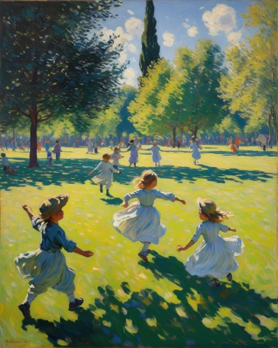 children playing,happy children playing in the forest,croquet,throwing leaves,playing field,children play,pétanque,little girl running,woman playing,woman playing tennis,little girl twirling,frolicking,throwing hats,child playing,épée,little girls walking,child in park,dancers,1906,meadow play,Art,Artistic Painting,Artistic Painting 04