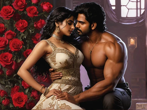 bollywood,romance novel,with roses,romantic scene,romantic look,beautiful couple,rosa ' amber cover,romantic rose,kabir,prince and princess,historic rose,wild roses,wild rose,sagar,scent of roses,hyderabad,indian celebrity,yellow rose background,mass,bicolored rose,Illustration,American Style,American Style 06