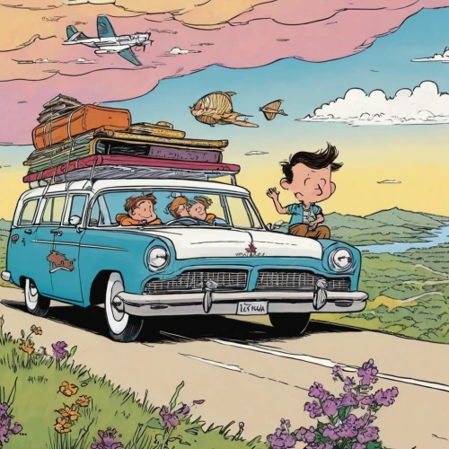 vwbus,travel trailer poster,recreational vehicle,cartoon car,station wagon-station wagon,camping car,camper van,caravanning,lupin,woody car,campervan,travel van,jeep wagoneer,caravan,mobile home,rambler,airbnb,the old van,bobby-car,roof rack,Illustration,Children,Children 02