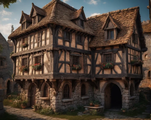 medieval architecture,knight village,medieval town,medieval,medieval street,half-timbered house,witch's house,half-timbered houses,medieval castle,knight house,medieval market,dordogne,tavern,half-timbered,half timbered,middle ages,ancient house,crooked house,wooden houses,normandy,Photography,General,Fantasy