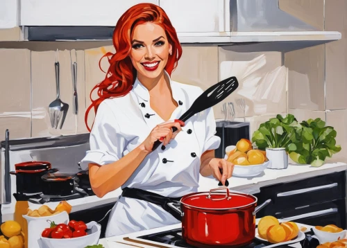 red cooking,cooking book cover,girl in the kitchen,cooking show,food and cooking,cookware and bakeware,food preparation,cooking utensils,housewife,cookery,knife kitchen,chef,kitchenknife,cooking vegetables,kitchenware,kitchen utensils,kitchen work,kitchen knife,domestic life,men chef,Conceptual Art,Oil color,Oil Color 08