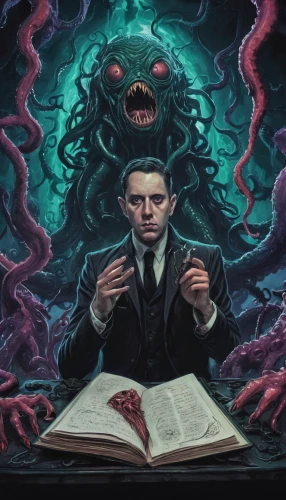 eleven,sci fiction illustration,prophet,theoretician physician,professor,biologist,the collector,librarian,occult,novelist,dark art,mystery book cover,kraken,elder,tesla,organism,magician,scholar,dracula,medusa,Illustration,Realistic Fantasy,Realistic Fantasy 47