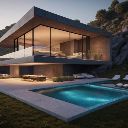 modern house,3d rendering,modern architecture,pool house,dunes house,luxury property,render,luxury home,cubic house,modern style,3d render,house in mountains,house in the mountains,futuristic architecture,luxury real estate,house by the water,private house,beautiful home,mansion,3d rendered,Photography,General,Sci-Fi
