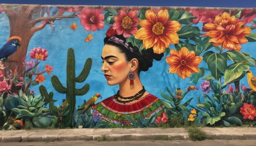 frida,mural,albuquerque,queretaro,mexico city,mexican culture,girl in flowers,el salvador dali,tijuana,nicaraguan cordoba,tucson,antigua guatemala,mexico,wall painting,rosella,la catrina,camberwell beauty,painted block wall,san pedro,brooklyn street art,Art,Classical Oil Painting,Classical Oil Painting 42