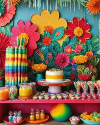 sweet table,party decoration,pasteles,persian norooz,floral decorations,easter décor,colorful background,mexican tradition,flower booth,flower wall en,dessert station,mexican culture,birthday table,cinco de mayo,tablescape,quinceañera,party decorations,colorful,background colorful,pâtisserie,Illustration,Realistic Fantasy,Realistic Fantasy 07
