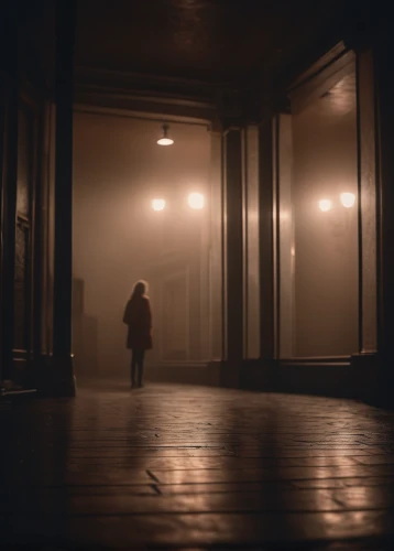 penumbra,girl walking away,eerie,atmospheric,a dark room,dense fog,3d render,mist,the girl at the station,render,woman walking,fog,ghost girl,in the shadows,doll's house,the fog,empty hall,mysterious,misty,asylum,Photography,General,Cinematic