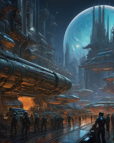 futuristic landscape,sci fiction illustration,sci fi,scifi,sci - fi,sci-fi,ancient city,fantasy city,concept art,fantasy landscape,cg artwork,alien planet,alien world,science fiction,airships,dreadnought,space port,science-fiction,metropolis,dystopian,Art,Classical Oil Painting,Classical Oil Painting 15