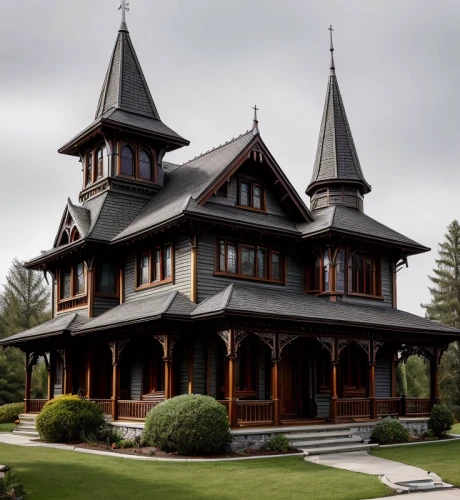 victorian house,stave church,witch's house,victorian,fairy tale castle,witch house,victorian style,wooden house,wooden church,country house,fairytale castle,log home,gothic architecture,traditional house,creepy house,architectural style,half-timbered,gothic style,slate roof,crispy house