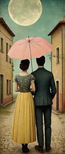 vintage man and woman,vintage couple silhouette,man with umbrella,vintage boy and girl,parasols,old couple,two people,man and wife,young couple,man and woman,passepartout,couple in love,umbrellas,dancing couple,overhead umbrella,loving couple sunrise,photomontage,vintage art,surrealism,courtship,Illustration,Realistic Fantasy,Realistic Fantasy 35