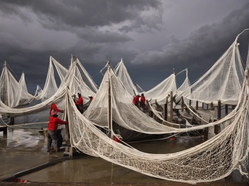 the shrimp farm,fishing nets,fish farm,fish market,aquaculture,commercial fishing,inle lake,fishermen,salt farming,stockfish,fish traps,fishing net,tent camp,fishing boats,shrimp boats,forage fish,fishmonger,mosquito net,rain protection,sails of paragliders,Illustration,Vector,Vector 20