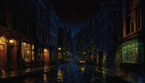blind alley,night scene,alleyway,narrow street,alley,nocturnes,black city,old linden alley,world digital painting,the cobbled streets,evening atmosphere,citylights,city scape,evening city,before dawn,city at night,the street,city lights,cobblestones,street lights,Conceptual Art,Daily,Daily 09