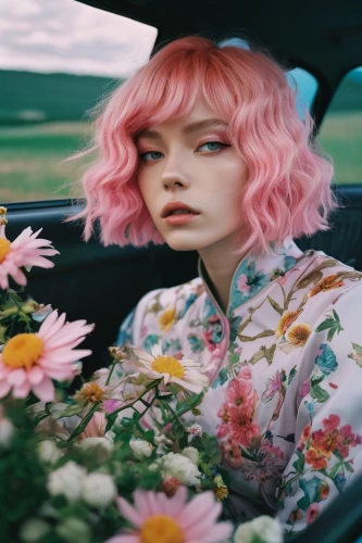 girl in flowers,girl in car,pink daisies,flower car,beautiful girl with flowers,pink chrysanthemums,floral,vintage floral,woman in the car,girl and car,field of flowers,pink car,blanket of flowers,flora,pompom dahlia,sea of flowers,blanket flowers,passenger,colorful floral,fiori,Photography,Fashion Photography,Fashion Photography 01