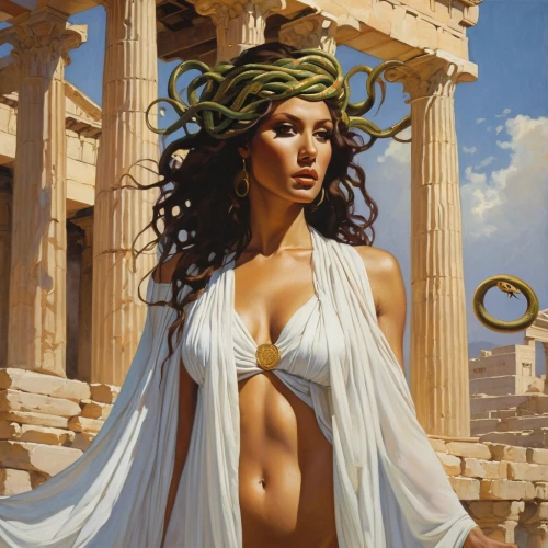 cleopatra,aphrodite,medusa,greek myth,greek mythology,artemisia,athenian,athena,caryatid,athene brama,ancient greek temple,cybele,aphrodite's rock,hellenic,venus,ephesus,hellas,classical antiquity,neoclassic,priestess,Conceptual Art,Fantasy,Fantasy 07
