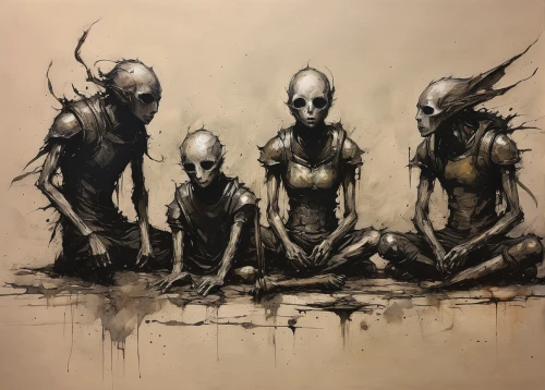oryx,monks,non-human beings,predators,primitive man,travelers,cabal,mummies,dark art,barren,the fallen,angels of the apocalypse,nomads,sorrow,aliens,concept art,coil,hunger,orphans,primitive,Illustration,Abstract Fantasy,Abstract Fantasy 18