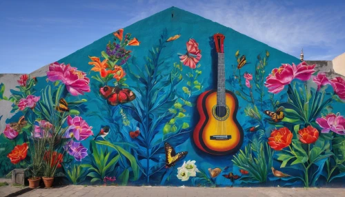 flower wall en,mural,painted block wall,albuquerque,wall painting,harp with flowers,belfast,music conservatory,murals,fitzroy,string instruments,public art,tucson,national park los flamenco,wallflower,flower art,painted wall,wall paint,corner flowers,streetart,Art,Classical Oil Painting,Classical Oil Painting 42