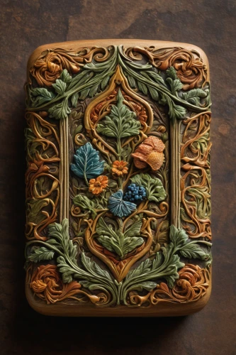 lyre box,terracotta tiles,carved wood,decorative plate,clay tile,ceramic tile,wall plate,card box,wood carving,spanish tile,calendula soap,floral ornament,wooden box,trivet,patterned wood decoration,wood and flowers,decorative frame,botanical square frame,tea box,ornamental wood,Art,Classical Oil Painting,Classical Oil Painting 28