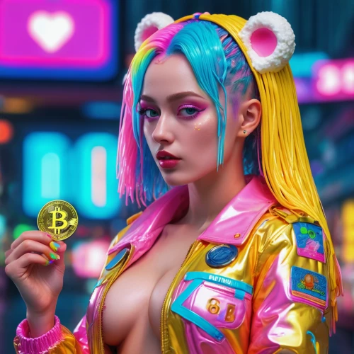 neo-burlesque,neon candies,btc,tokens,cyberpunk,bubble gum,token,80s,retro girl,bit coin,hk,cyber,cryptocoin,lollipops,bitcoins,barbie,digital currency,crypto,block chain,popart,Conceptual Art,Sci-Fi,Sci-Fi 28