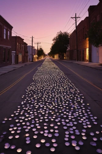 environmental art,car cemetery,ohio paint street chillicothe,paved,cobblestones,paved square,bottle caps,purple rain,car recycling,street chalk,spills,urban art,kinetic art,petals purple,road marking,urban street art,cobbles,massage stones,pot hole,route 66,Photography,Documentary Photography,Documentary Photography 31