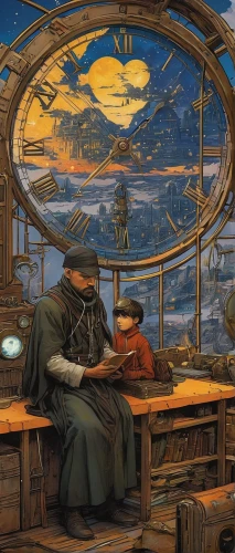 clockmaker,steampunk,watchmaker,oktoberfest background,vincent van gough,sci fiction illustration,apothecary,background image,fortune teller,reading magnifying glass,merchant,the coffee shop,game illustration,airships,scholar,sextant,drinking establishment,fantasy picture,the gramophone,man with a computer,Illustration,Realistic Fantasy,Realistic Fantasy 06