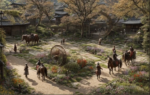 korean folk village,horse herd,knight village,hunting scene,korean village snow,traditional village,yi sun sin,elephant camp,village scene,ancient parade,horse herder,pony farm,druid grove,hyang garden,sake gardens,clove garden,mud village,caravanserai,horse stable,folk village,Game Scene Design,Game Scene Design,Japanese Martial Arts