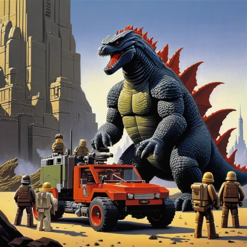 godzilla,brock coupe,scaled reptile,sci fiction illustration,king kong,saurian,vintage illustration,heroic fantasy,jurassic,crossover suv,raptor,game illustration,german rex,subaru rex,primeval times,dino,traffic congestion,nikola,rex,giant lizard,Conceptual Art,Sci-Fi,Sci-Fi 15