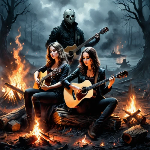blackmetal,helloween,halloween poster,campfire,campfires,musicians,gothic portrait,cd cover,dance of death,music fantasy,fireside,tour to the sirens,carpathian,halloween and horror,bonfire,folk music,devilwood,buskin,halloween ghosts,angels of the apocalypse,Conceptual Art,Fantasy,Fantasy 34