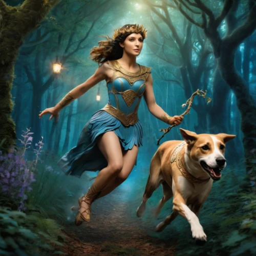 fantasy picture,girl with dog,faerie,fantasy art,fantasy woman,ballerina in the woods,pocahontas,celtic woman,fairy tale character,faery,fantasy portrait,fae,the enchantress,fairy queen,fantasy girl,companion dog,australian kelpie,celtic queen,cinderella,fairytale characters
