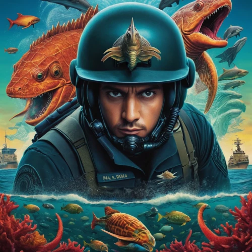 marine biology,aquanaut,marine animal,scuba,fish-surgeon,sea scouts,bottom of the sea,marine fish,marine life,napoleon fish,marine scientists,under the sea,sea-life,the bottom of the sea,aquarium,under sea,aquaman,sci fiction illustration,aquarium inhabitants,ocean pollution,Illustration,Retro,Retro 16