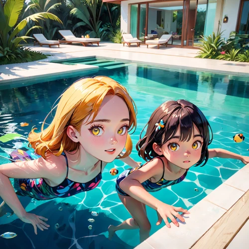 kawaii people swimming,pool,swimming pool,pool water,swimming,kids illustration,poolside,swim,lily family,jumping into the pool,lily water,pool cleaning,playmat,summer icons,idyllic,outdoor pool,anime 3d,pool bar,swimming people,aqua studio,Anime,Anime,General