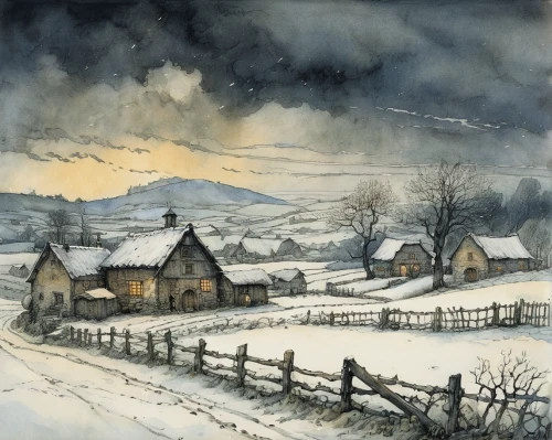 winter landscape,david bates,snow scene,snow landscape,christmas landscape,snowy landscape,early winter,winter village,wintry,winter morning,carol colman,heather winter,in the winter,rural landscape,farm landscape,winter,snow fields,winter light,olle gill,winters,Illustration,Paper based,Paper Based 29