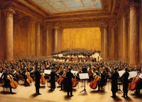 philharmonic orchestra,orchestra,symphony orchestra,orchesta,orchestral,concert hall,orchestra division,berlin philharmonic orchestra,classical music,music society,symphony,concertmaster,violinists,saint george's hall,conducting,concerto for piano,musicians,philharmonic hall,konzerthaus berlin,musical ensemble,Art,Classical Oil Painting,Classical Oil Painting 42
