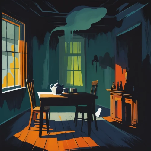 house silhouette,cold room,house painting,rear window,background vector,staying indoors,kitchen table,old home,abandoned room,backgrounds,mouse silhouette,scene lighting,witch house,blue room,witch's house,game illustration,the little girl's room,blue lamp,doll's house,domestic cat,Art,Artistic Painting,Artistic Painting 41